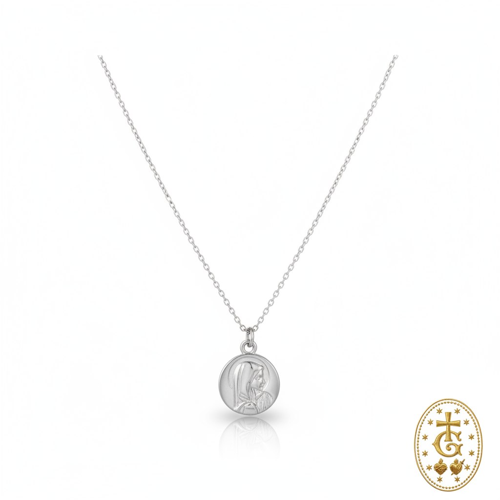 Collier en argent avec pendentif rond de la Vierge Marie gloriosa
