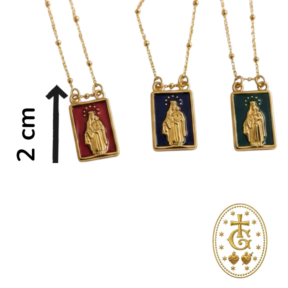 Collier Médaille Vierge Marie Émail — Bleu Roi, Vert, Rouge 2 cm