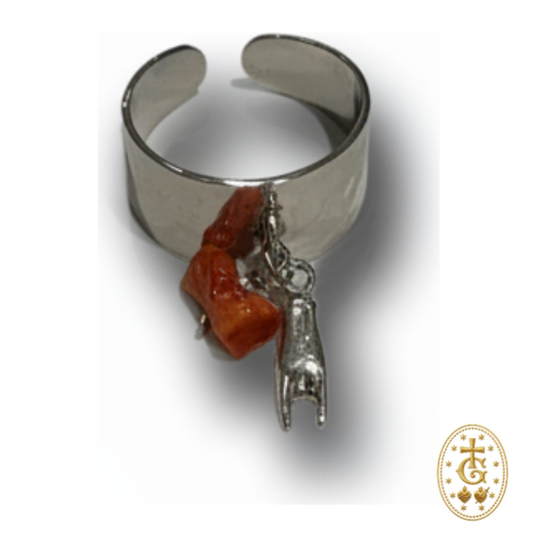 Bague Réglable Corne & Corail — Acier Martelé Corse