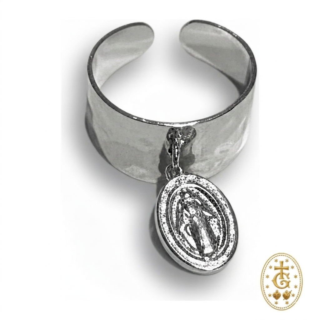 Bague Réglable Vierge Porte-Bonheur — Acier Martelé Corse
