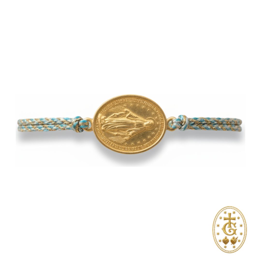 Bracelet Santa Maria cordon bleu médaille Vierge dorée bijou artisanal corse Bastia Gloriosa