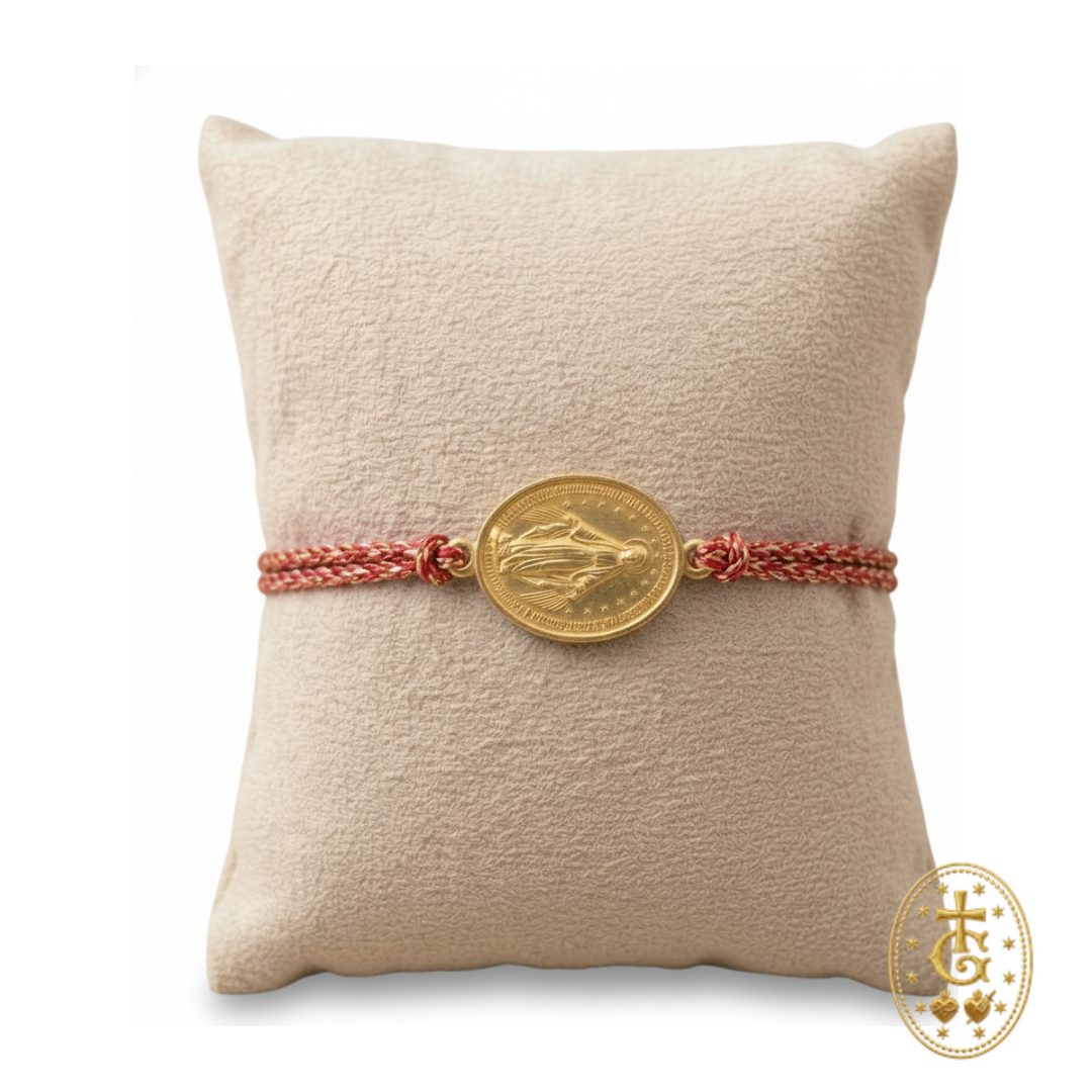Bracelet Santa Maria fil tressé rouge médaille Vierge dorée bijou corse Bastia Gloriosa