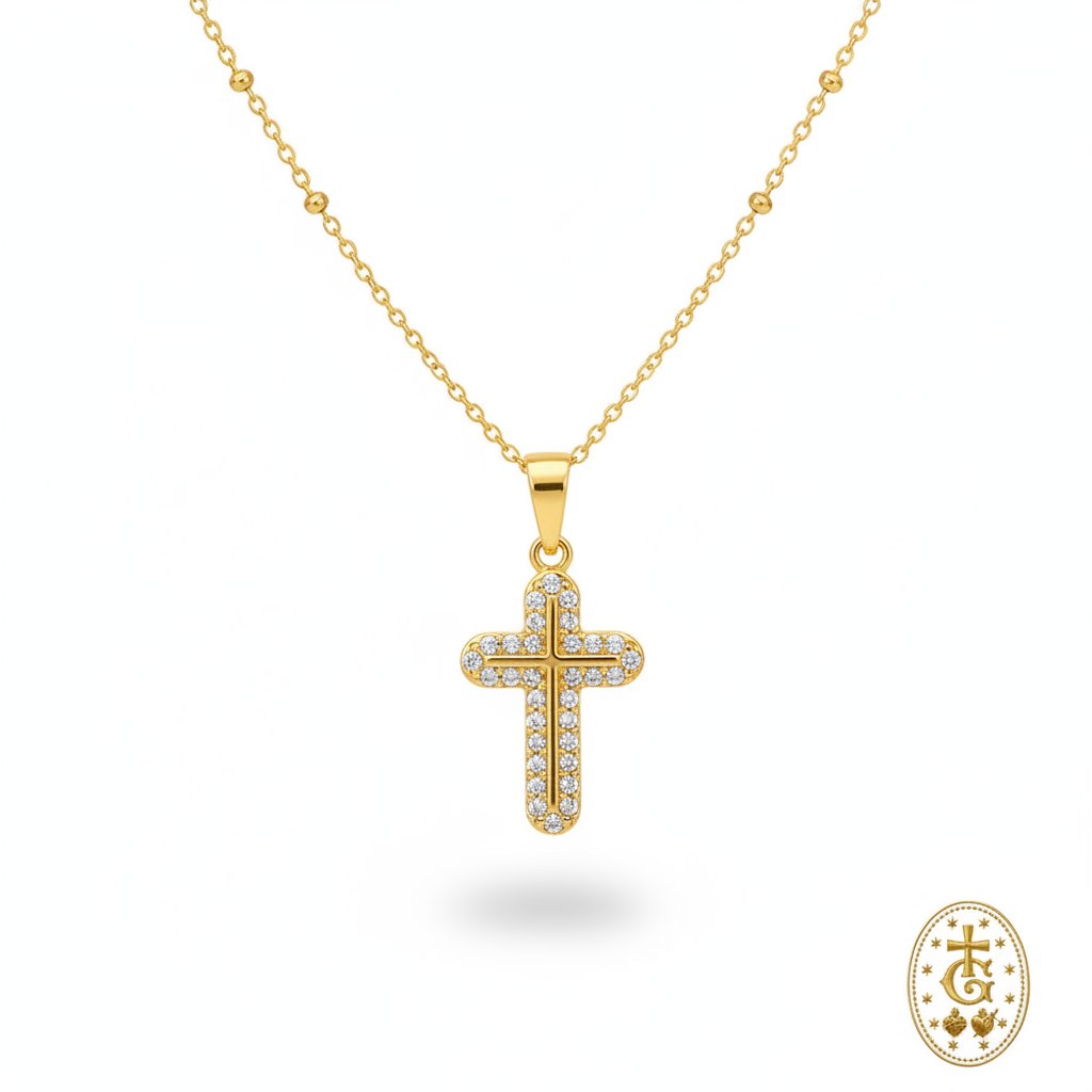 Collier croix strass dorée fine 1,7 cm pendentif bijou religieux corse Gloriosa Santa