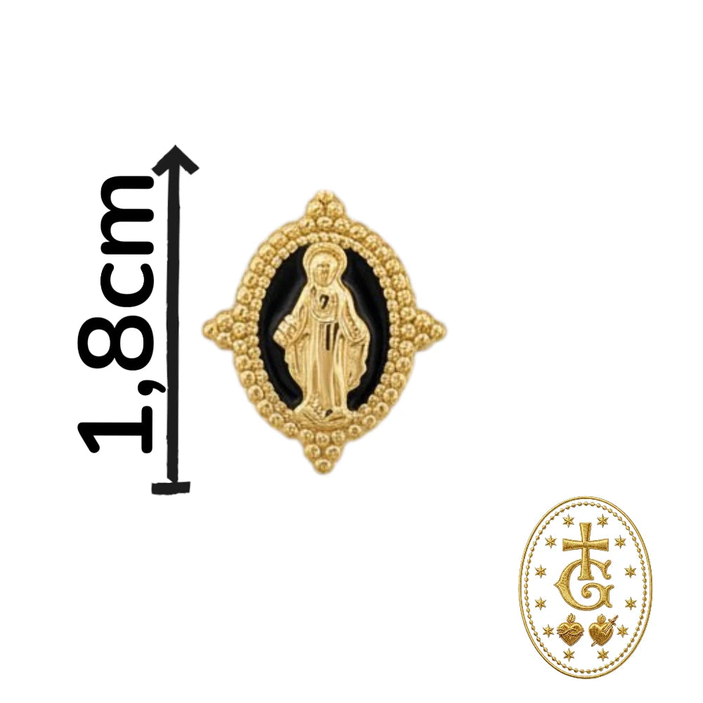 Collier Médaille Vierge Marie Émail — Noir ou Blanc 1,8 cm