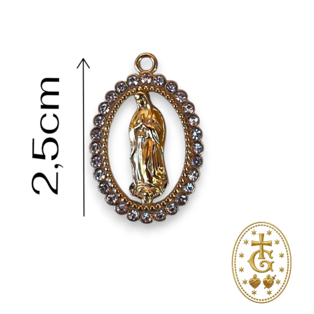 Dimensions de la médaille Madone ajourée 2,5 cm, schéma de taille Gloriosa Santa