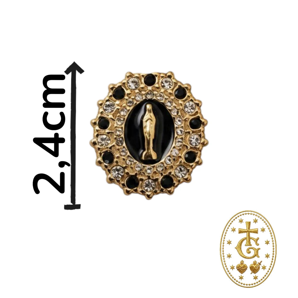 Collier Médaille Vierge Miraculeuse Strass Noirs — Collection Mystique 2,4 cm