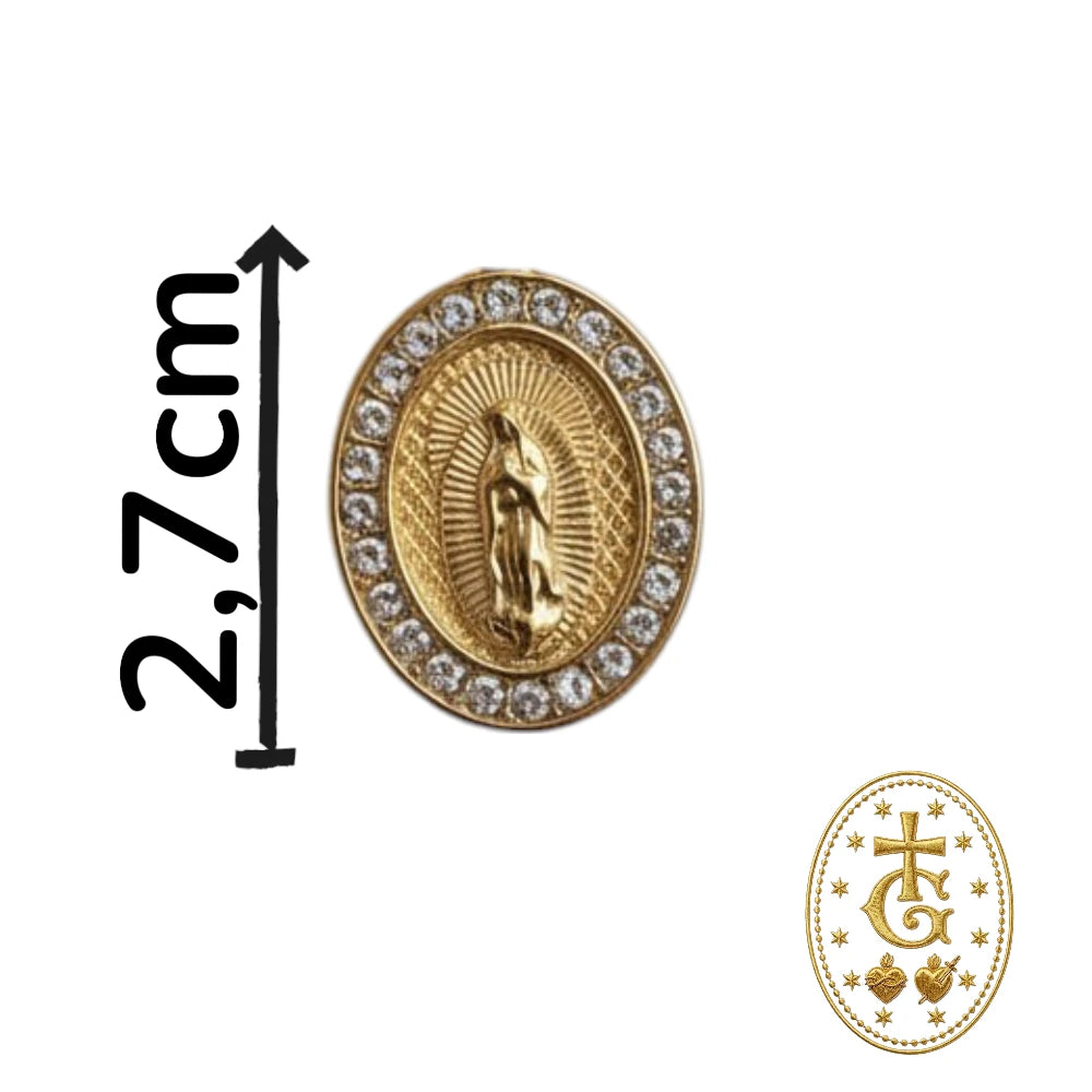 Collier Médaille Vierge Marie Strass Dorée — Ovale 2,7 cm