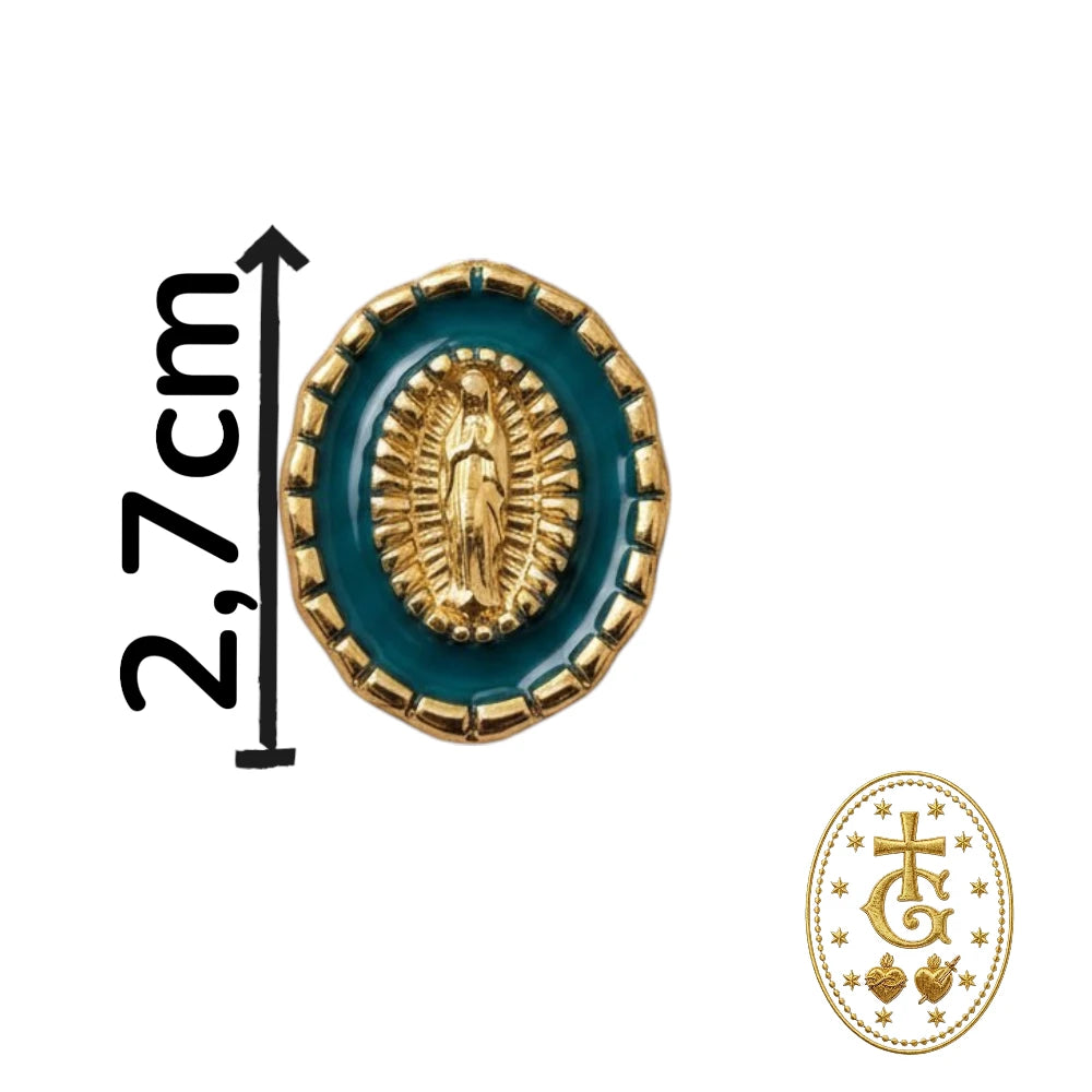 Collier Médaille Vierge Marie Émail Bleu Canard — Doré 2 cm
