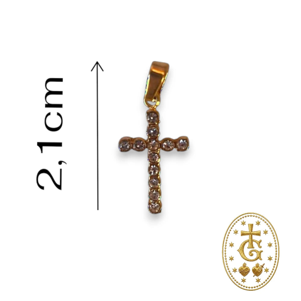 Dimensions de la croix fine cristal pavé doré 2,1 cm, schéma de taille Gloriosa Santa