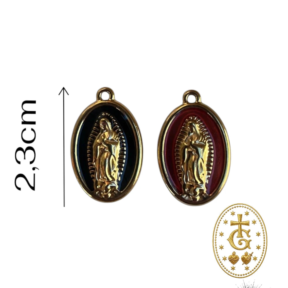 Dimensions de la médaille Madone émail minimaliste 1,8 cm, schéma de taille Gloriosa Santa