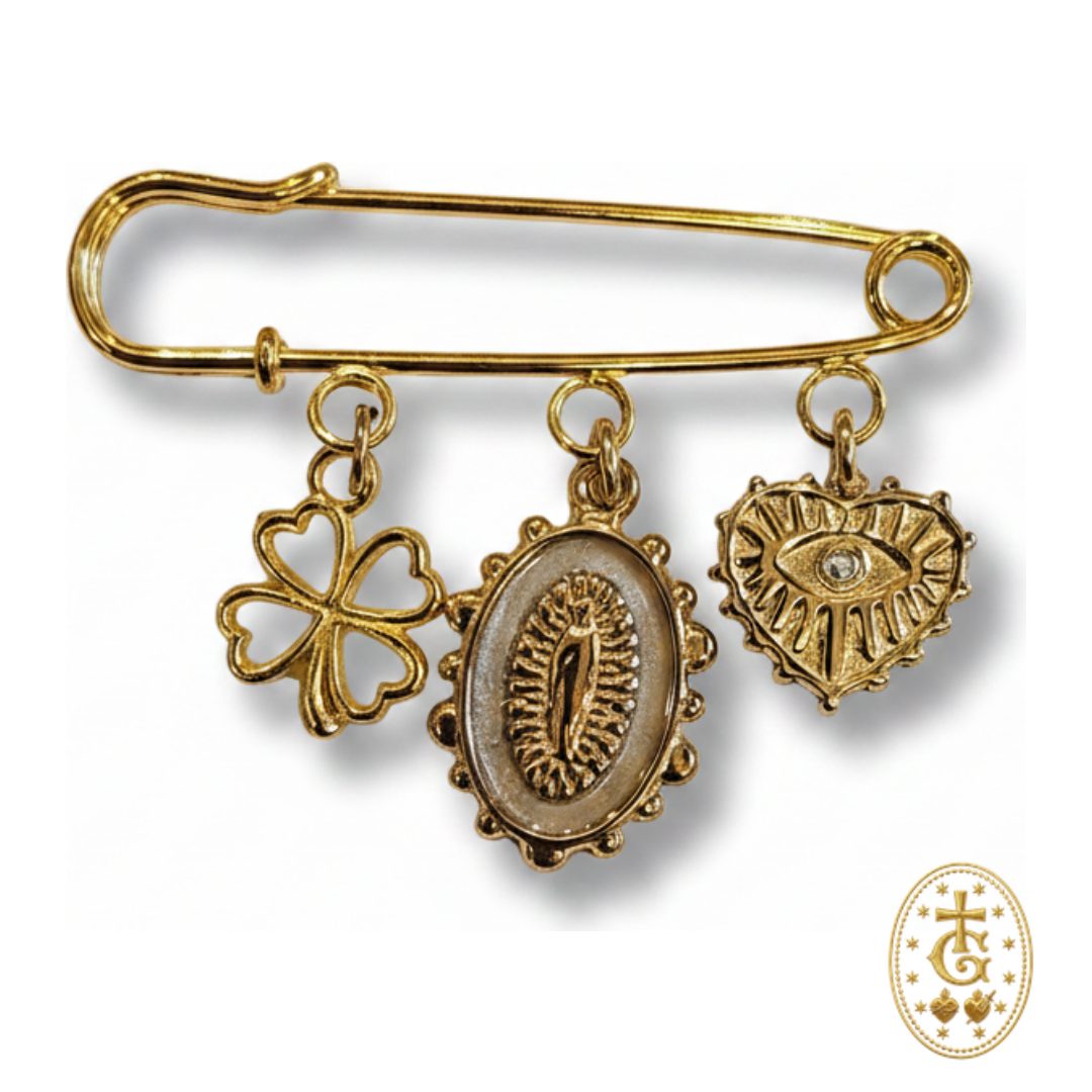 Broche charms dorée trèfle ex-voto cœur sacré bijou artisanal corse Bastia Gloriosa