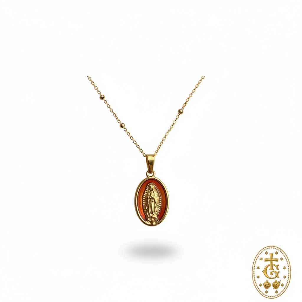 Collier médaille Madone émail minimaliste doré rouge bijou religieux corse Gloriosa Santa