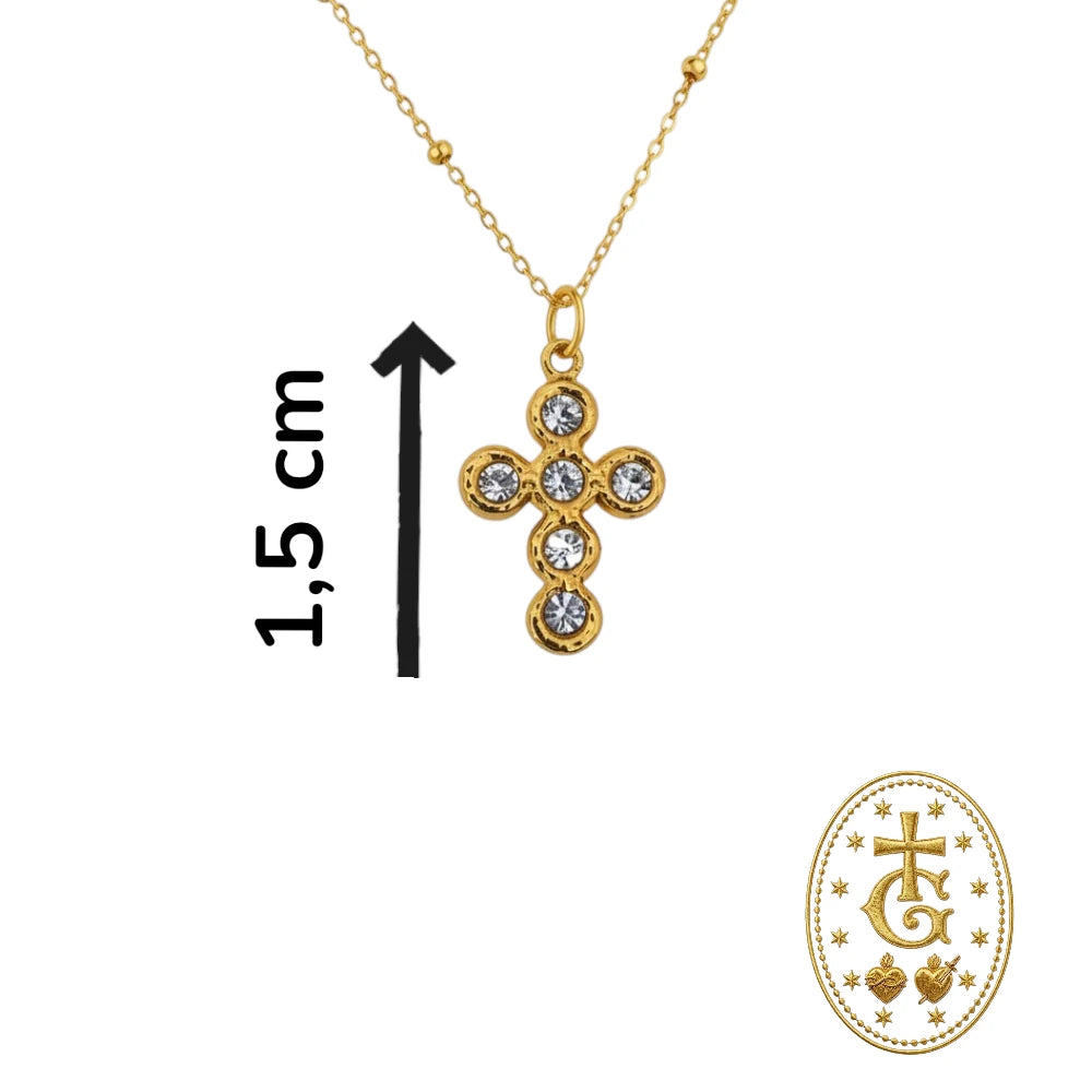 Dimensions de la croix strass dorée 1,5 cm, schéma de taille Gloriosa Santa