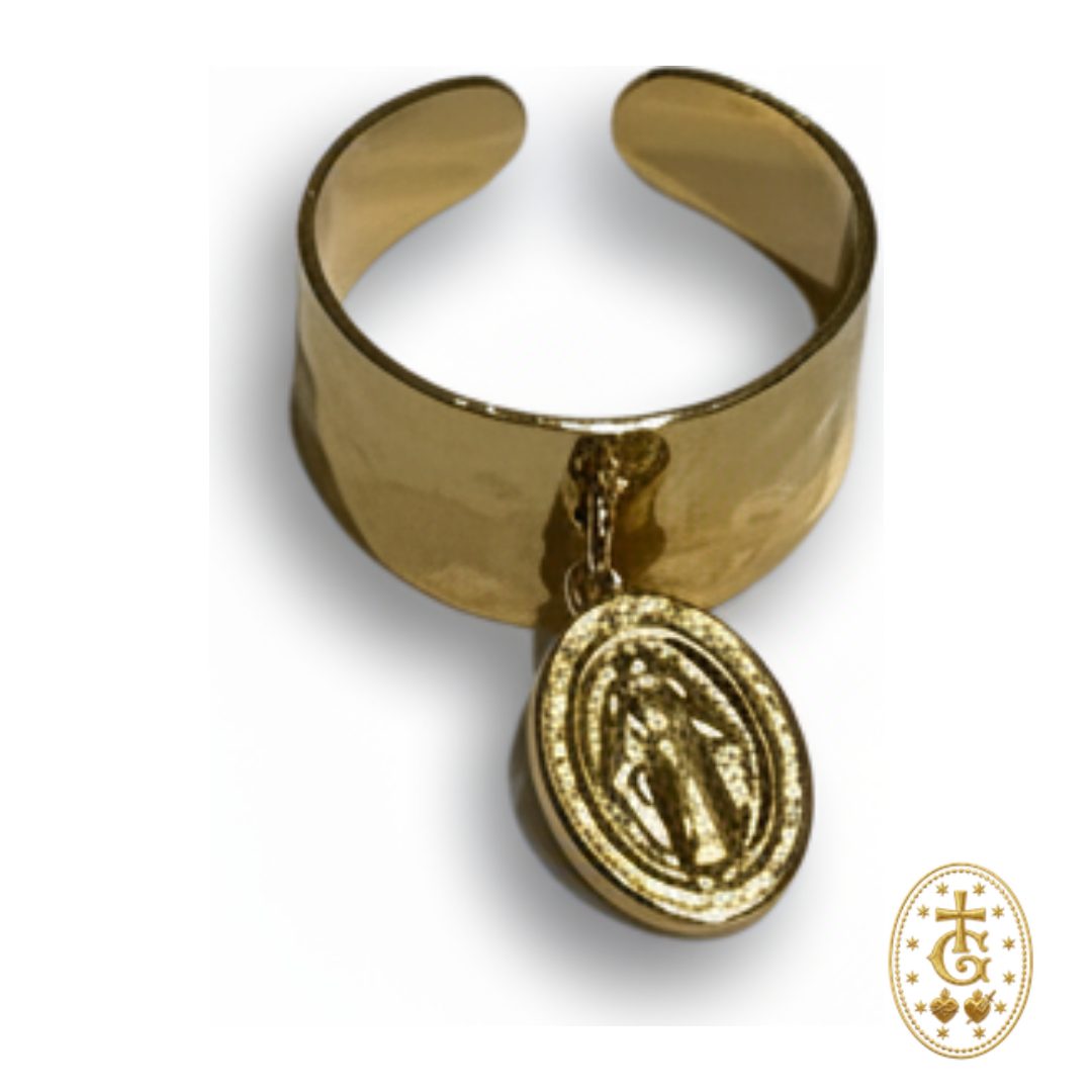 Bague Réglable Vierge Porte-Bonheur — Acier Martelé Corse