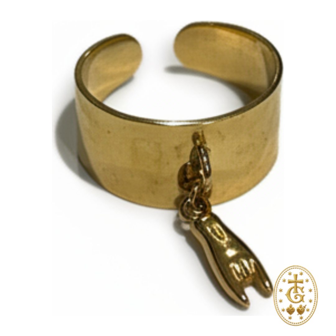 Bague Réglable Breloque Corne — Acier Martelé Corse