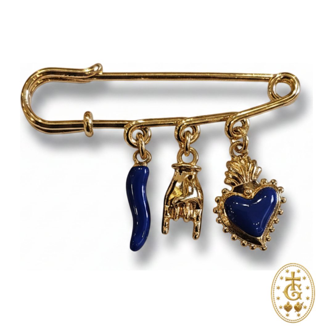 Broche charms bleu dorée main de protection corail cœur souvenir corse Bastia Gloriosa