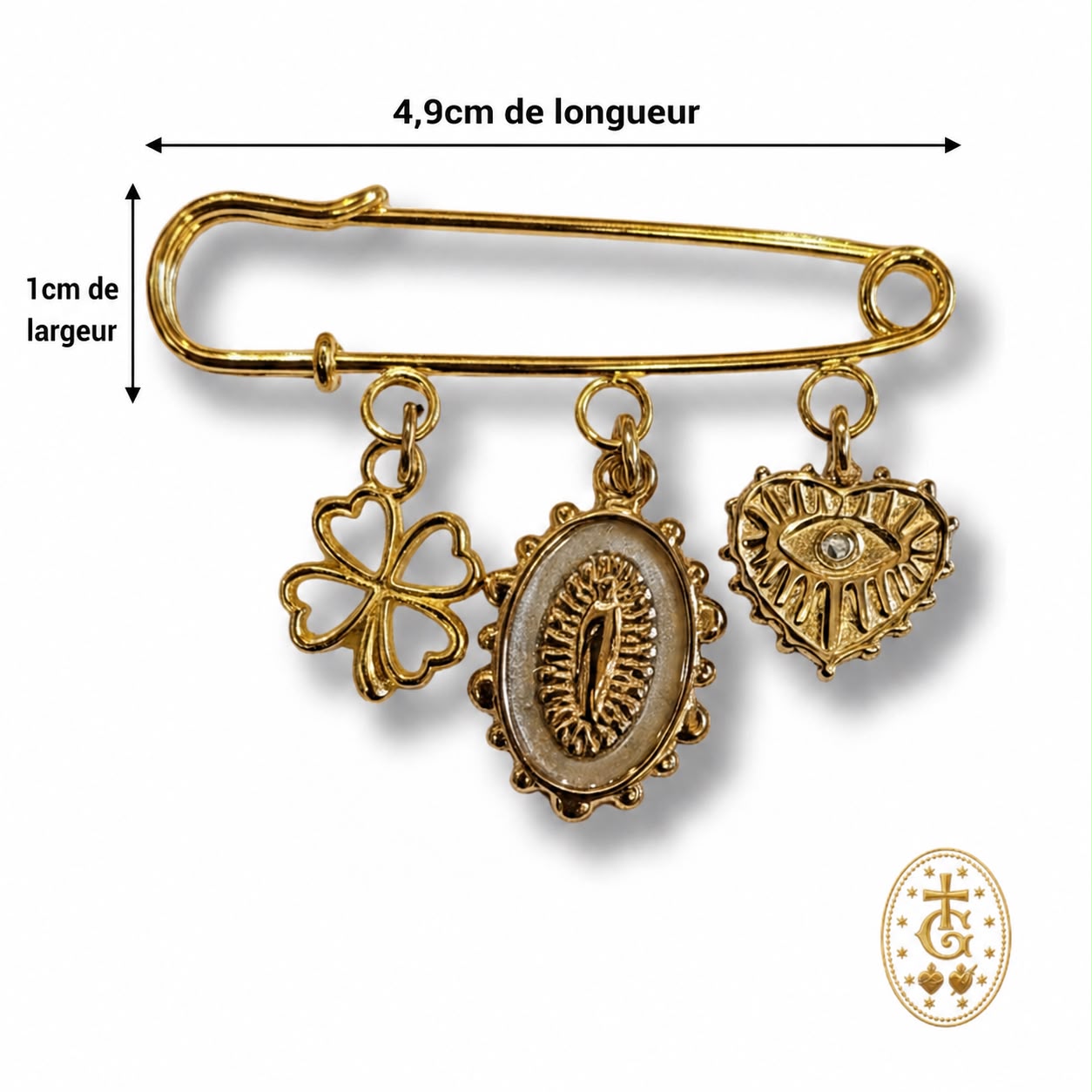 Broche charms porte-bonheur religieuse dorée, bijou corse Gloriosa Santa