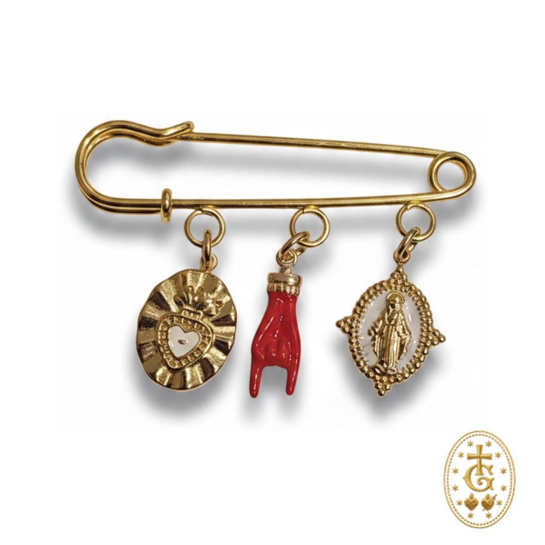 Broche charms religieux main cœur sacré dorée bijou corse Gloriosa Santa