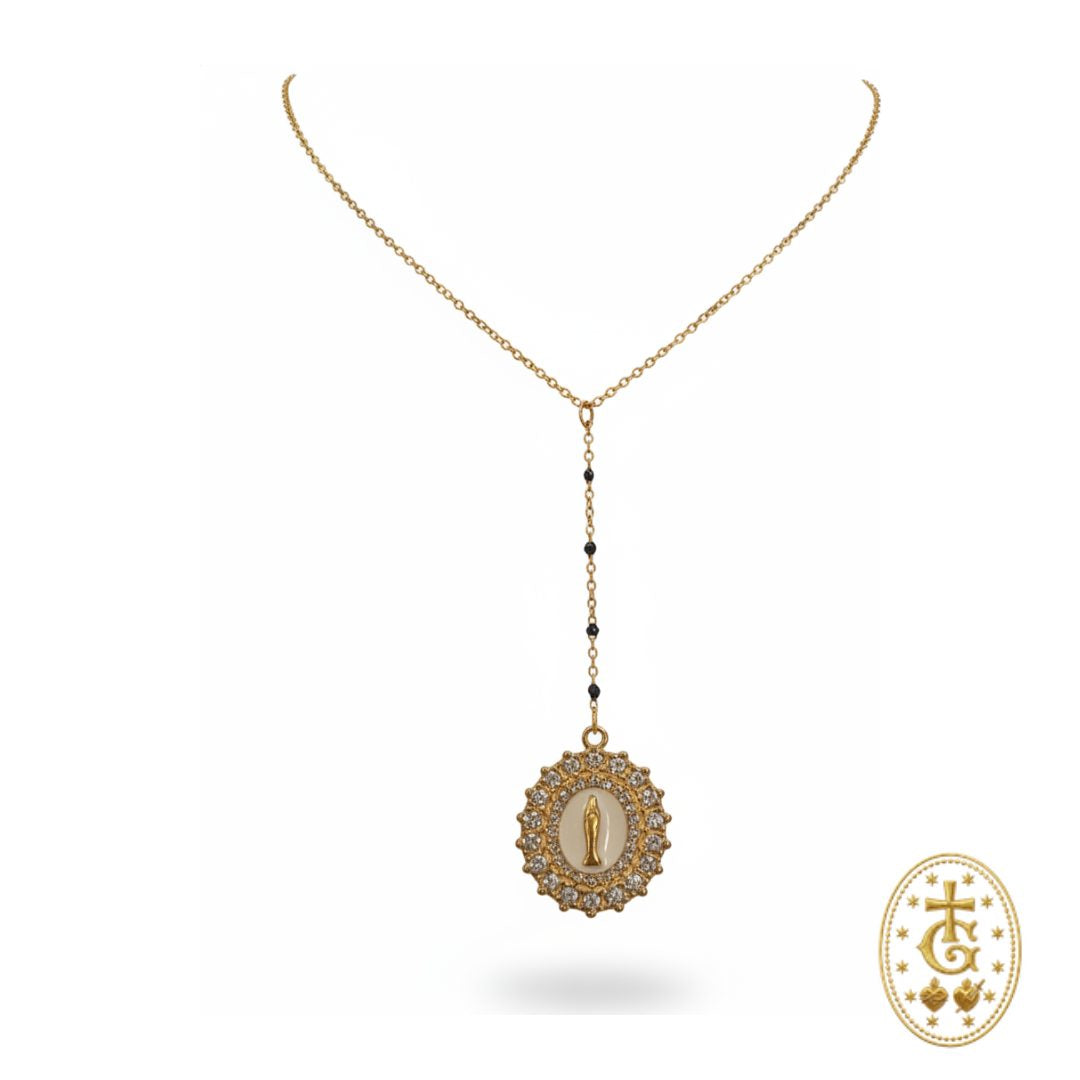 Chapelet Vierge Cristaux & Fond Blanc