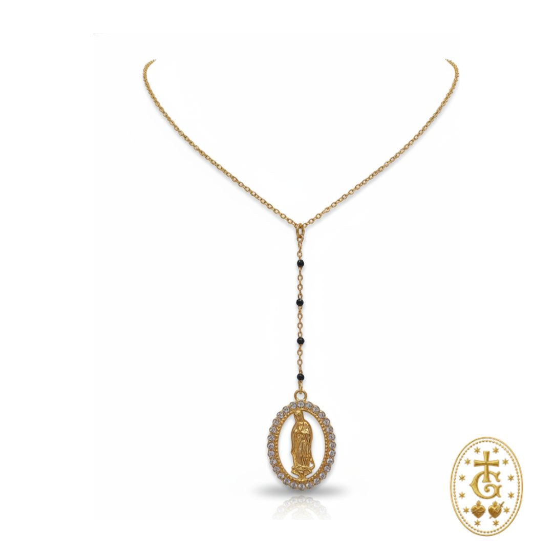 Chapelet Vierge Cristaux & Silhouette Dorée