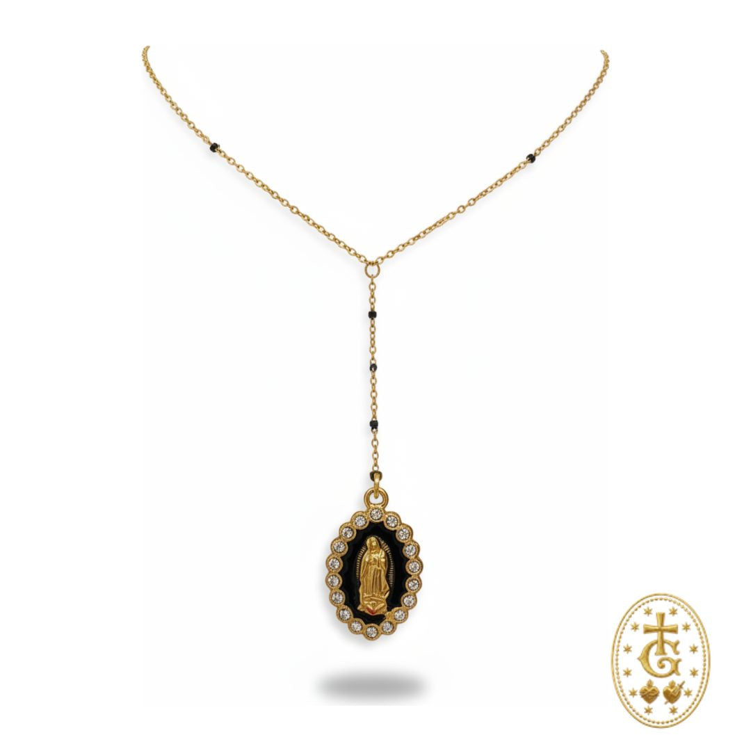 Chapelet Vierge Cristaux & Fond Noir