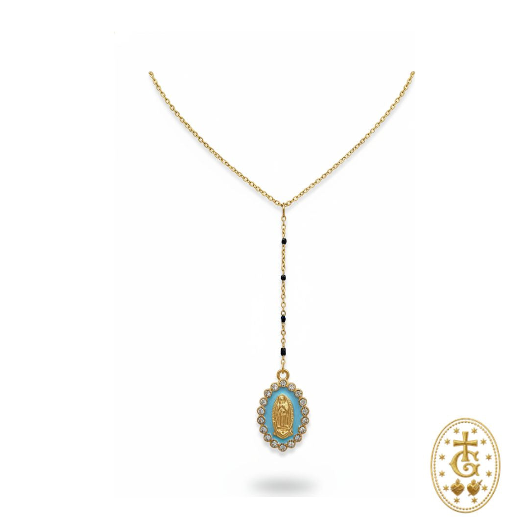 Chapelet Vierge Cristaux & Fond Bleu Azur