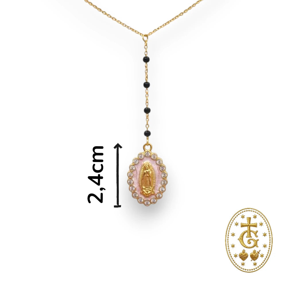 Chapelet Vierge Cristaux & Fond rose