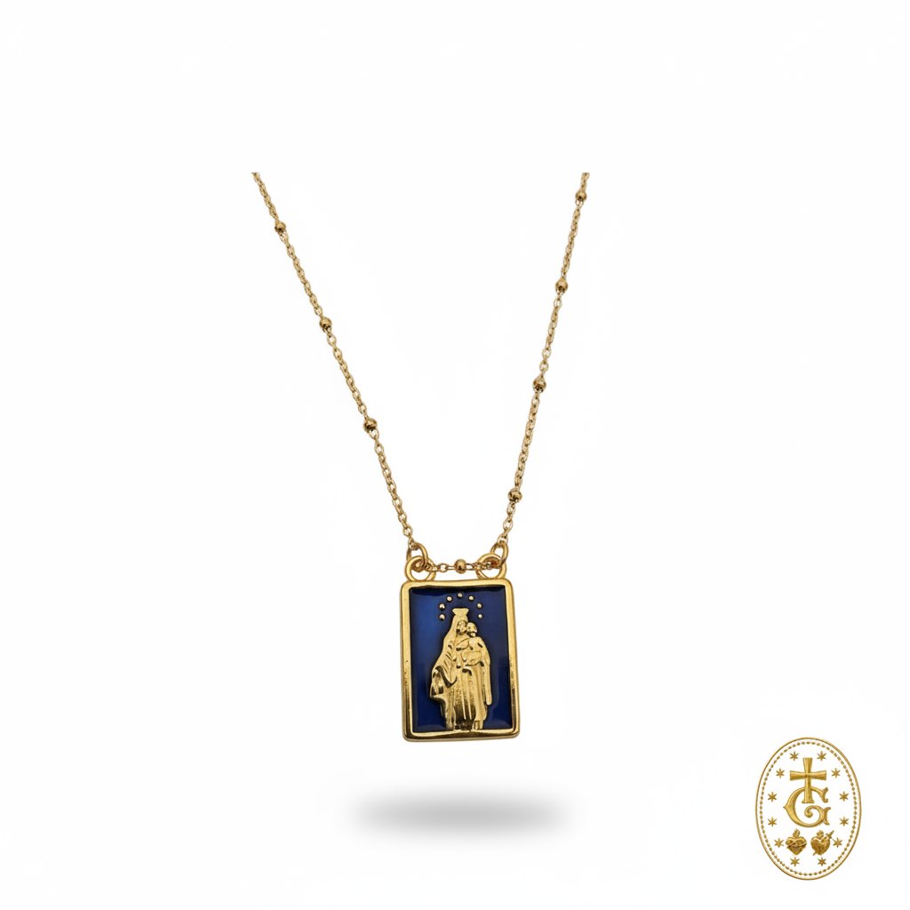 Collier médaille Vierge Marie émail bleu roi 2 cm bijou religieux corse Gloriosa Santa