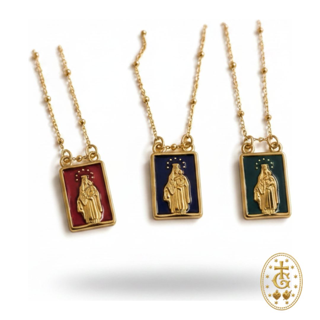 Collier Médaille Vierge Marie Émail — Bleu Roi, Vert, Rouge 2 cm