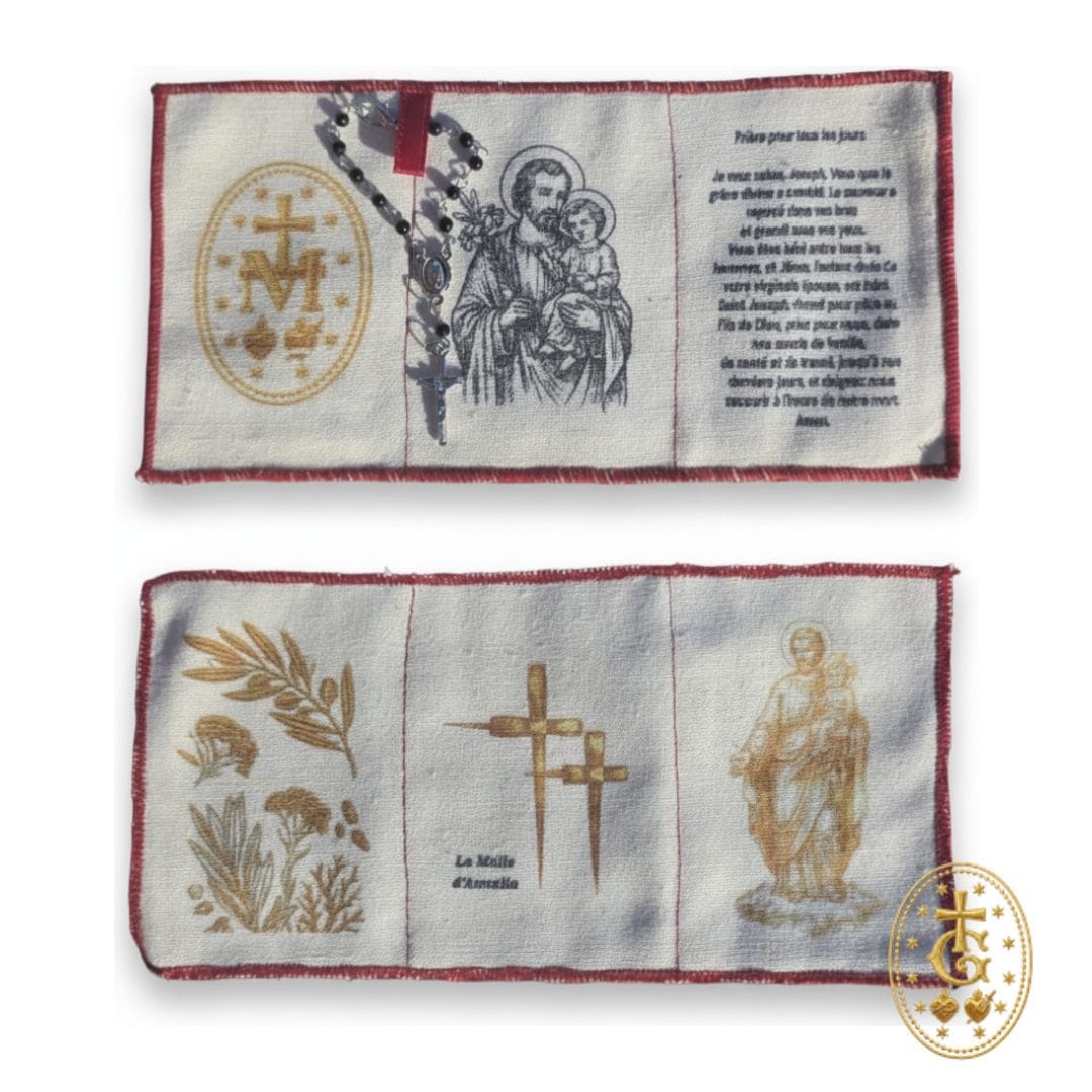 Scapulaire Saint Joseph Gloriosa Santa, patron de Bastia, fil rouge cousu tout autour