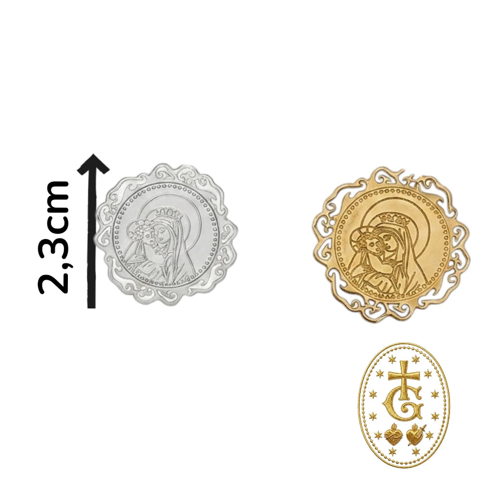 Collier Médaille Vierge à l'Enfant Dentelle — Dorée ou Argentée 2,3 cm