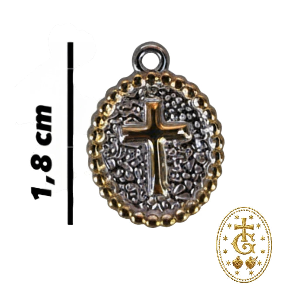 Collier Médaille Croix Bicolore Argentée & Dorée — Martelé 1,8 cm