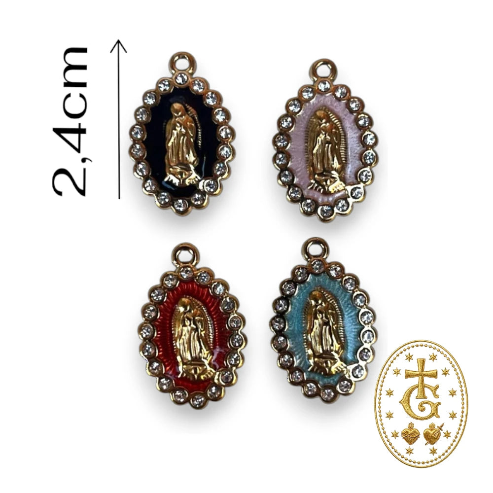 Dimensions de la médaille Vierge Marie émail et strass 2,4 cm, schéma de taille Gloriosa Santa