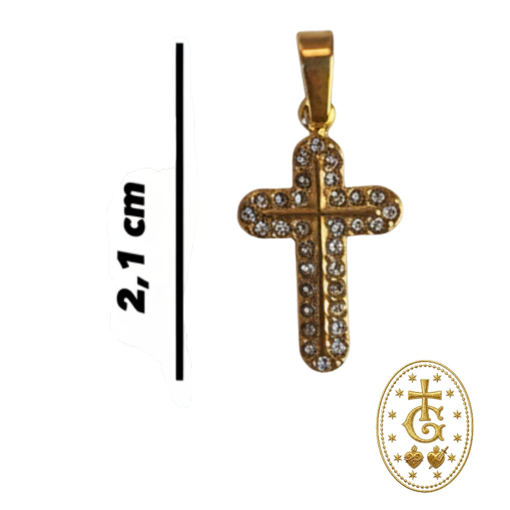 Collier Croix Strass Dorée — Pendentif Fine 2,1 cm
